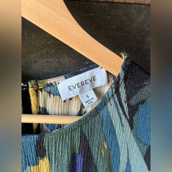 Evereve Abstract Print Elastic Waist Midi Dress Short Sleeve Size S Made in USA - Picture 6 of 10